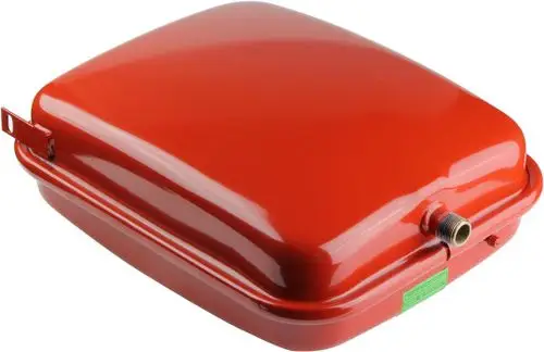 Rotes Druck-Ausdehnungsgefäß von Bosch mit einseitigem Anschluss und stabiler, glänzender Oberfläche. Eignet sich zur Druckregulierung in Heizungsanlagen.